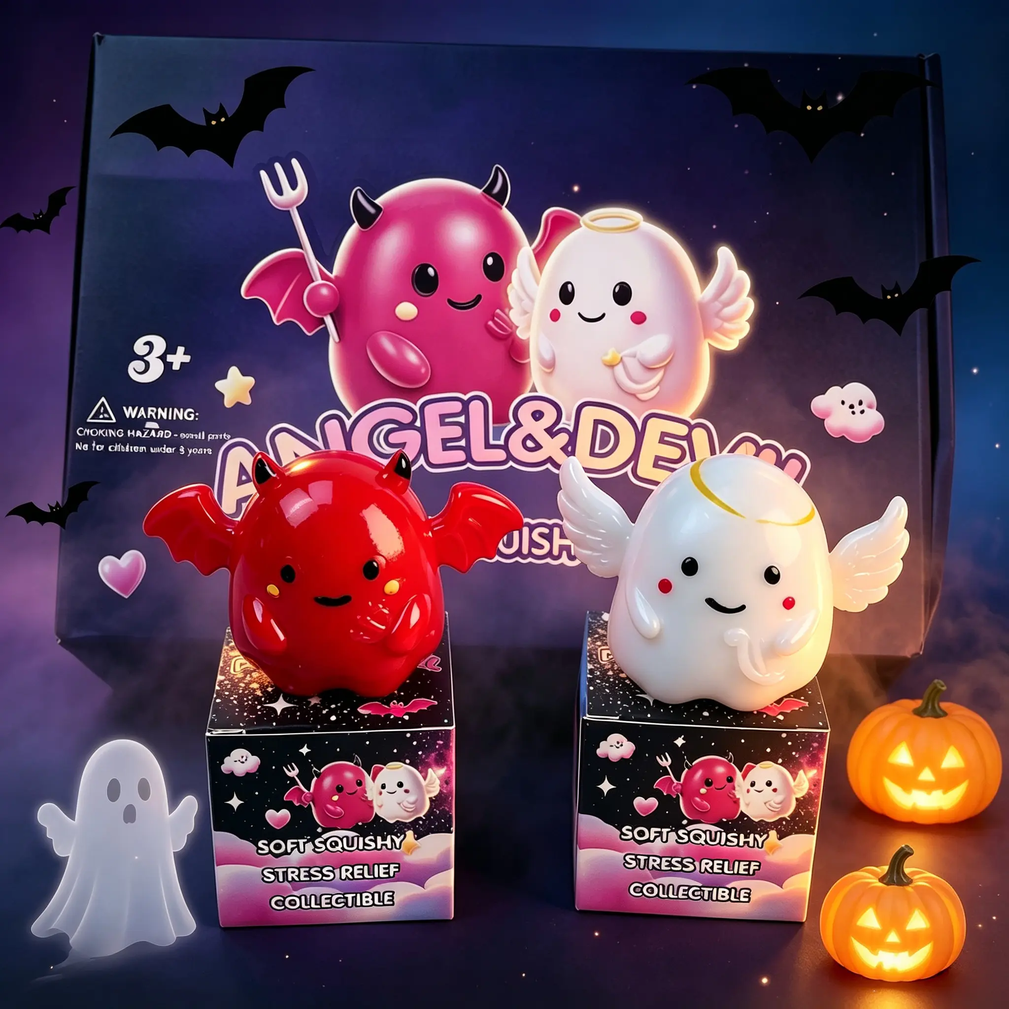 2PCS Set Halloween Devil and Angel Taba Squishies Set 2PCS Stress Ball Fidget Toys