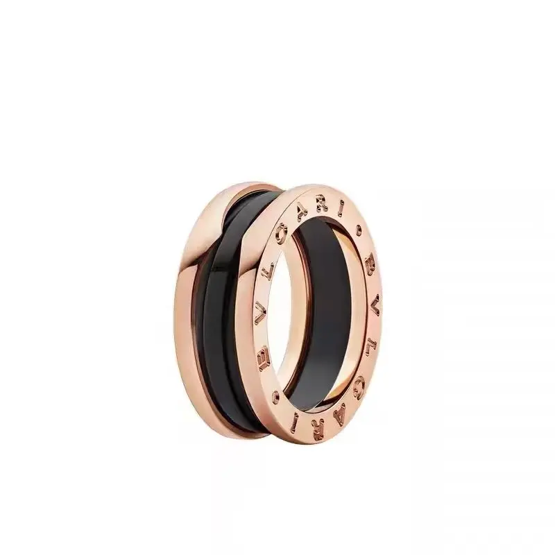 Pre-owned Bvlgari B.zero1 2 Band Ring, 18 kt Rose Gold with Black Ceramic Spiral