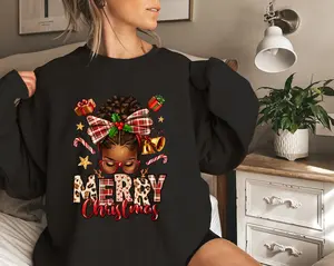 Melanin Black Woman Christmas Sweatshirt, African American Crewneck, Afrocentric Holiday Sweater, Christmas Sweater, Black Santa Hoodie