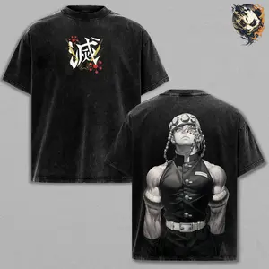 Tengen Uzui Anime Washed Tee – Demon Slayer Vintage Manga T-Shirt, Cool Japanese Anime Graphic Shirt, Oversized Streetwear Trendy Otaku Gift, Flashy Aesthetic Shonen Anime Tee