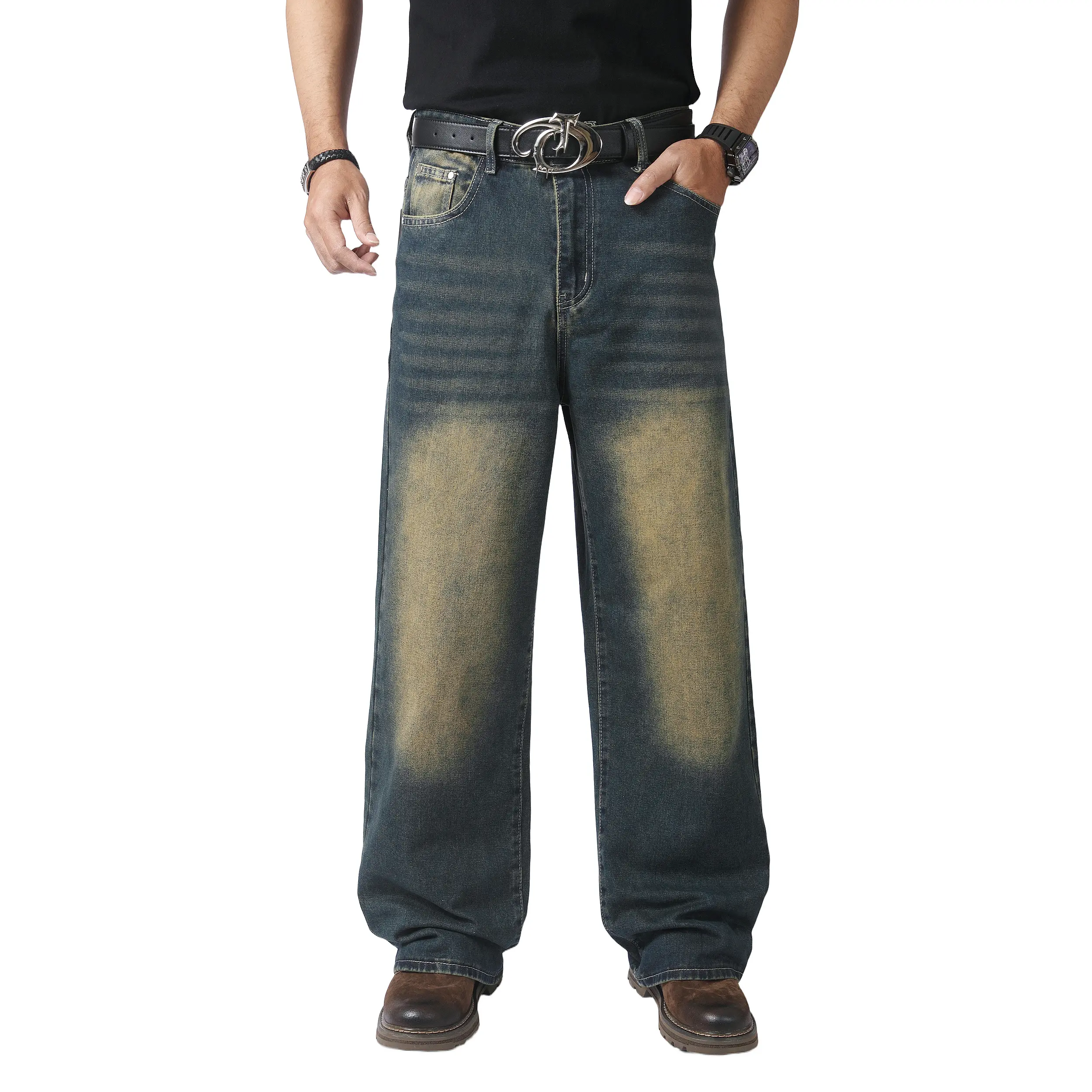 JUNBAOSS Men's Baggy Hip Hop Jeans Y2K Casual Vintage Wide Leg