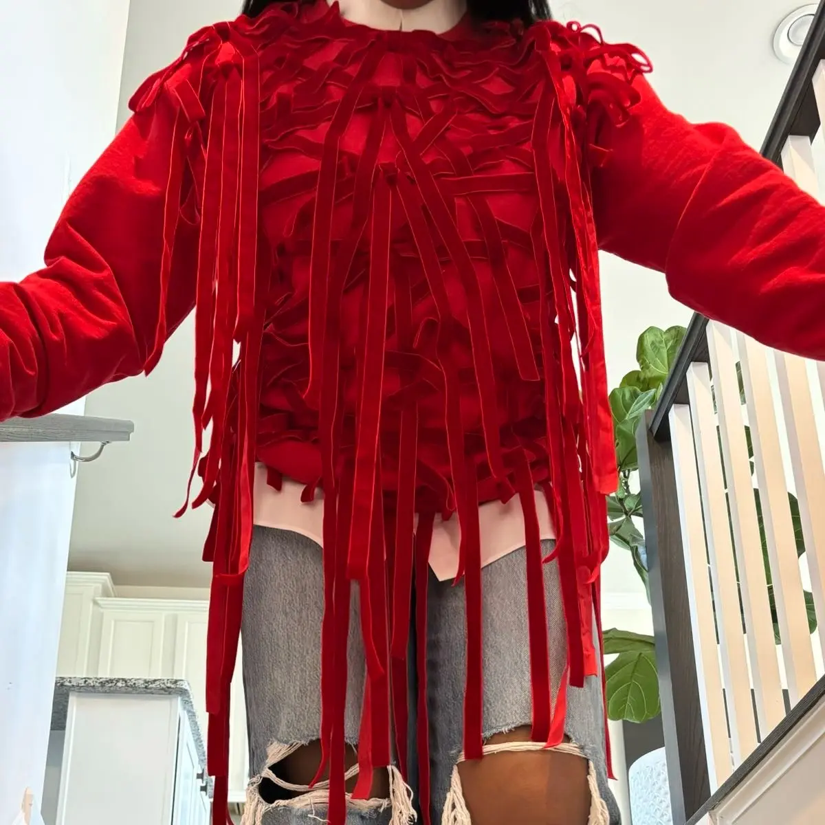 Red Velvet Christmas Sweater, Pretty Christmas Sweater, Women's Christmas Sweater, Crew Neck Sweater, Christmas, Holiday, Ugly Christmas Sweater Party, Minimalist, Maximalist Sweatshirts,  Ribbons, Christmas Bows,  Elegance Womenswear