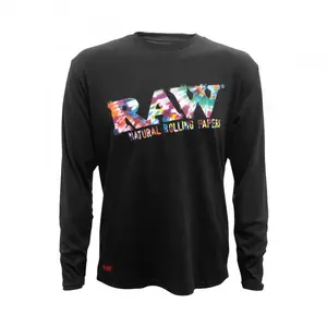 RAW Long Sleeve Crewneck Black Shirt with Tie-Dye Logo - Official