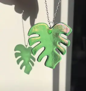 Green Stained Glass Mini Monstera Interior Rearview Mirror Car Charm!