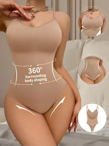 Women's Solid Color Spaghetti Strap Shapewear Bodysuit, Corset Shapewear, Tummy Control High Stretch Shaper, Ladies Shapewear for Daily Wear