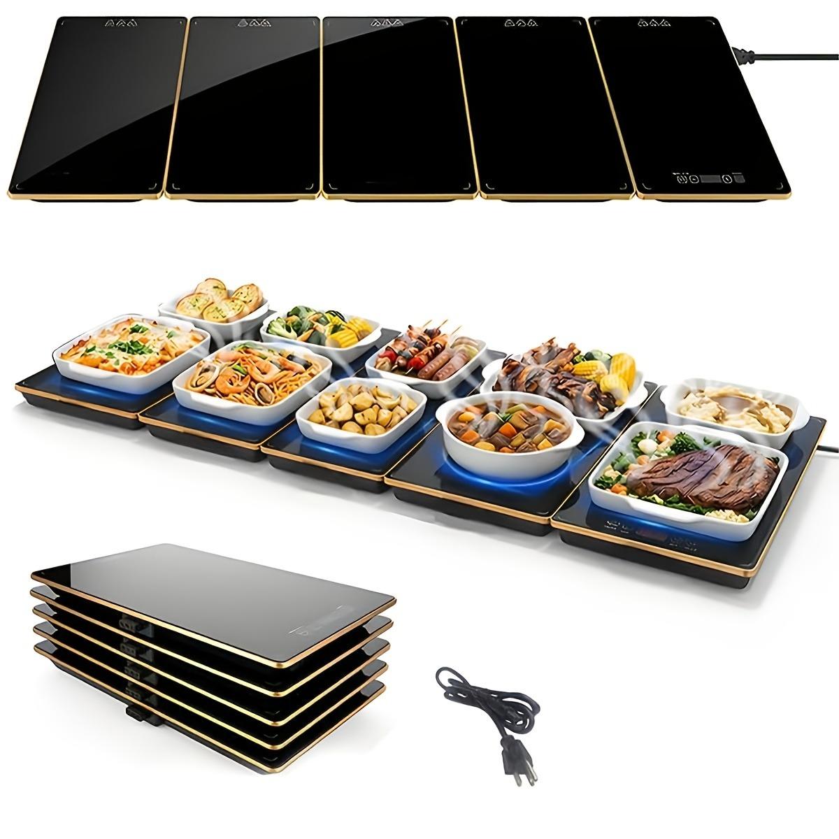 Food Warming Mat, 3/4/5-in-1 Electric Warming Tray,Heating Plate ，Ultra Thin Working Tempered Glass Panel for Keeping Food Hot, Portable Warmer for Parties Holiday Dinners