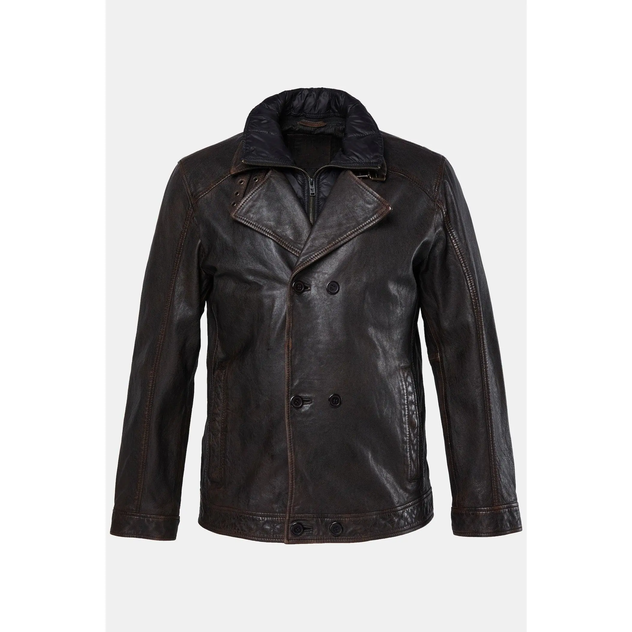 Men's Lamb Nappa Leather Pea Coat – Real Leather Caban with Removable Insert (L–7XL)
