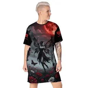Gothic T‑Shirt Dress, Blood Moon Fairy Dress, Dark Fantasy Streetwear Dress, Whimsigoth Fairycore