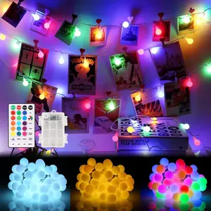 LED String Lights 16ft 50 LED  Operated String Lights Color Changing with Remote  Globe Starry Fairy Lights for Outdoor Indoor Bedroom Garden Party (RGB)