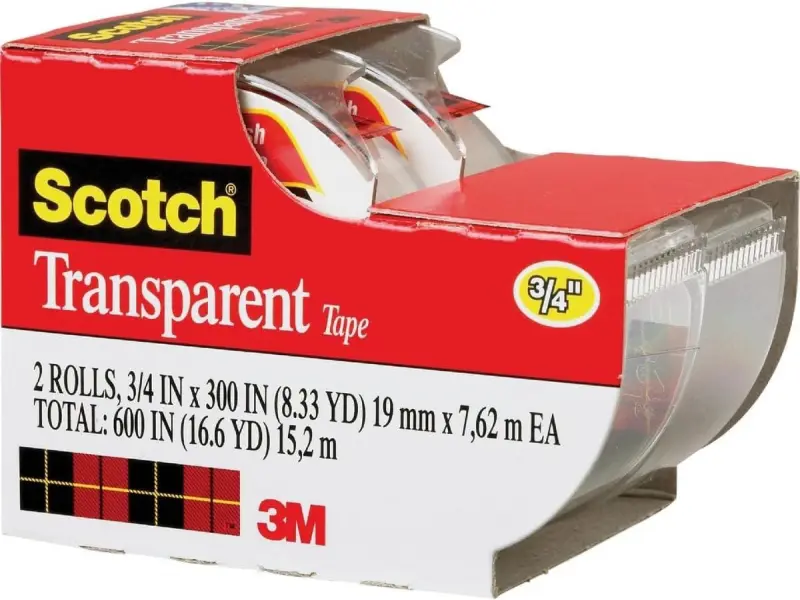 Scotch Transparent Sealing Tape - 3/4" x 250", 2 Rolls (2157SS), Inches