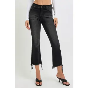 RISEN Full Size Raw Hem Cropped Flare Jeans Plus Size