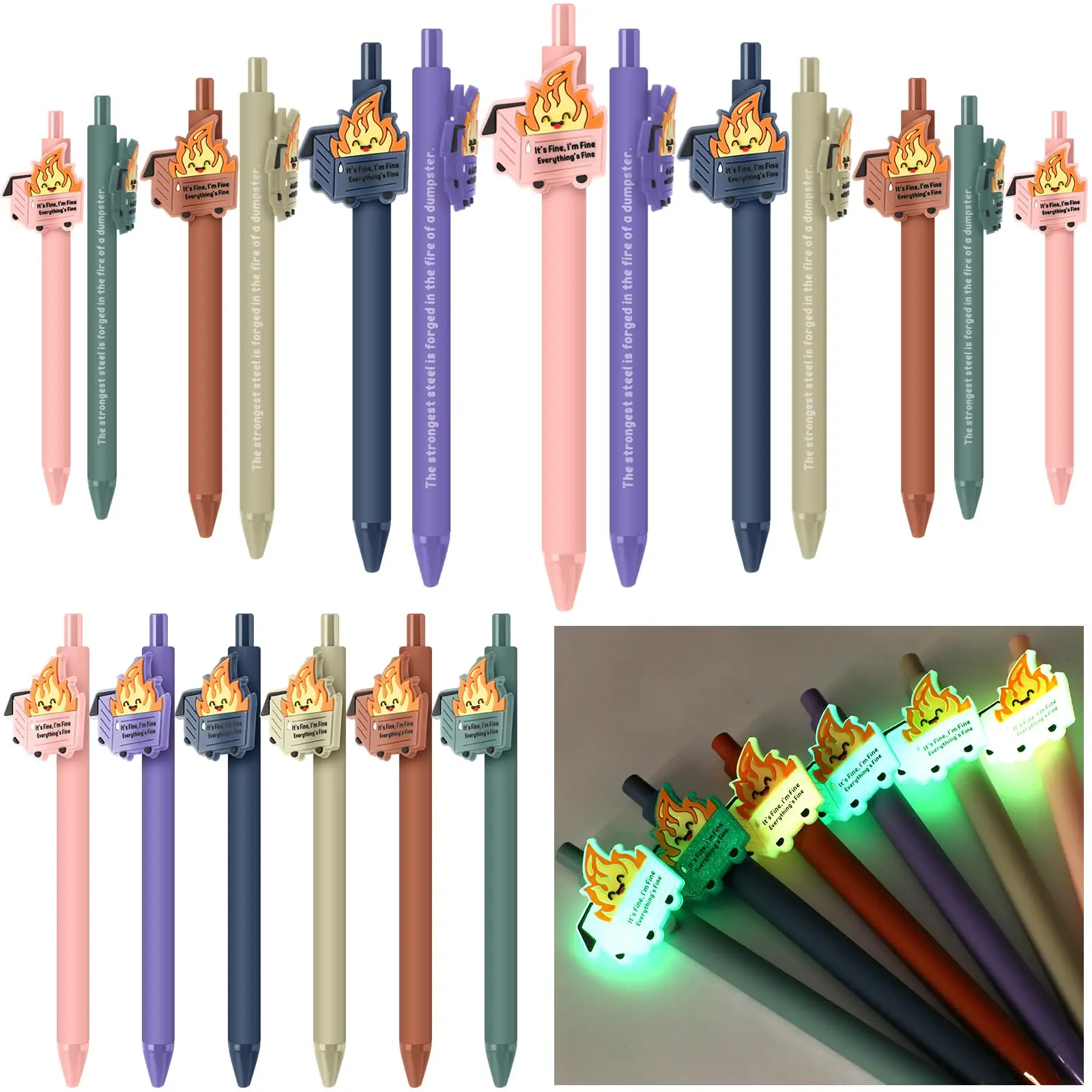 12/30 Luminous Dumpster Fire Pens Back to School Supplies Funny Ballpoint Pen for Employee Appreciation Gift Teacher Gift Emotional Support Dumpster Fire Gifts for Healthcare Coworkers White Elephant Party Favors Office Supplies New Year Gifts