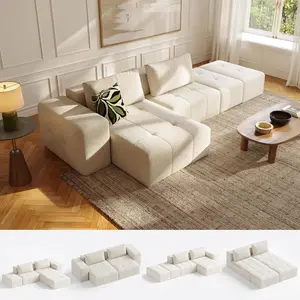 141" Cloud Sectional Couch for Living Room, Oversize Boneless Modular Sectional Sofa with Deep Seat, L Shaped Modern Cloud Sleeper Sofa Bed with Chaise, Beige White