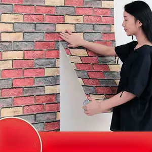 Cross-border Supply Faux Brick Wallpaper Self Adhesive Waterproof Moistureproof Retro 3D Wall Sticker For Restaurant