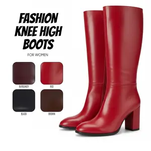 Womens Knee High Boots Round Toe Chunky Block Heel Side Zipper Closure Comfy Wide Calf Easy Pull on Party Dressy Wedding Work Casual Spring Summer Long Tall Fashion Shoes