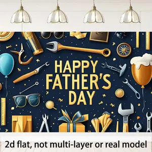 Lightweight Happy Father’s Day Backdrop Banner - Photo Wall Hanging Tapestry with Tools & Accessories, Home/Office Decoration, Party Props Supplies