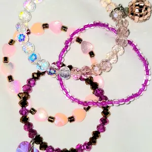 Crystal Beads Acrylic Beads Disco Ball Charm Pink Copper Unique Bracelets Stacks for Stylish Accessory