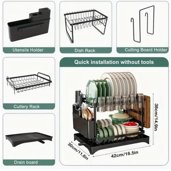 Kitchen dish drying rack organizer, large capacity, with drainage board  dish drying racks