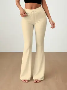 Women's Summer Straight Leg Drawstring Flare Pants, Soft Comfortable Minimalist Style for Effortless Fashion, Casual Fit for All Seasons