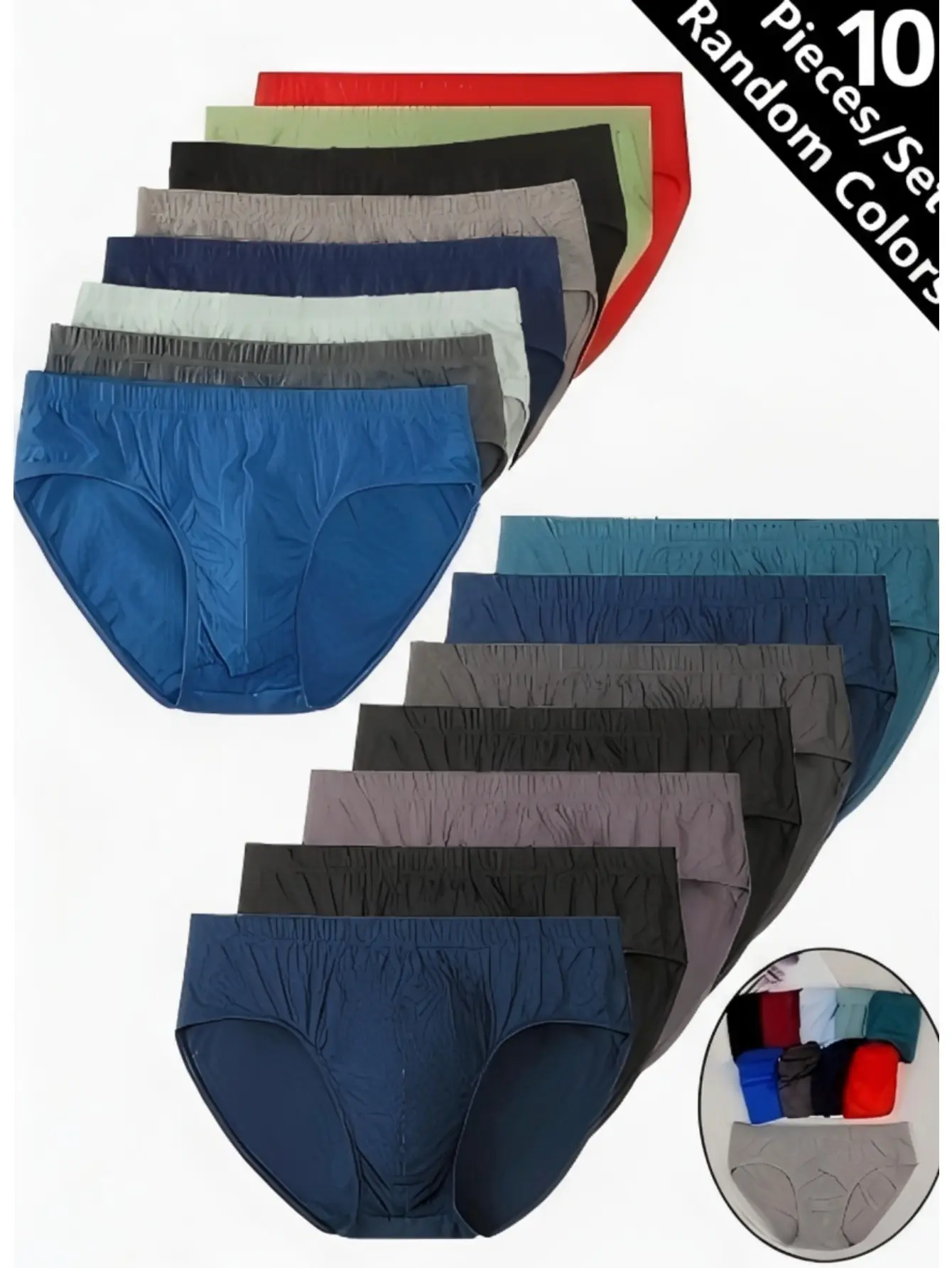 10 Pack Men Solid Cotton Mid Rise Briefs, Soft Breathable Comfort Daily Underwear, Random Assorted Colors