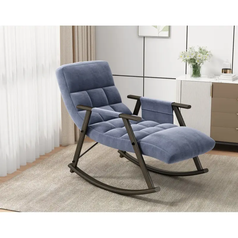 Velvet Upholstered Iron Folding Rocking Chair for Parents - 1-Person, Adjustable High Back, Adjustable Angles, Foot Rest, Side Pockets, 300 lbs Max Weight, 42.20 x 23.30 x 34.70 inches, Ideal for Living Room, Study