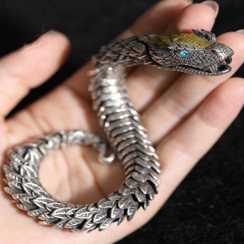 Black Snake Silver-plated Bracelet Men's Retro Style