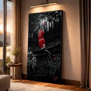 Iconic Basketball Dunk Poster Wall Art, Red Chicago Bulls Jersey Sports Poster, Michael Jordan Basketball Decor, Athletic Wall Art for Home ( Unframed - Print Only )
