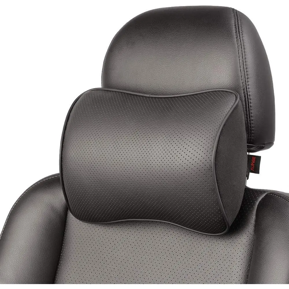 Memory Foam Car Neck Pillow Soft Leather Headrest for Driving Home Office Black (1PC)