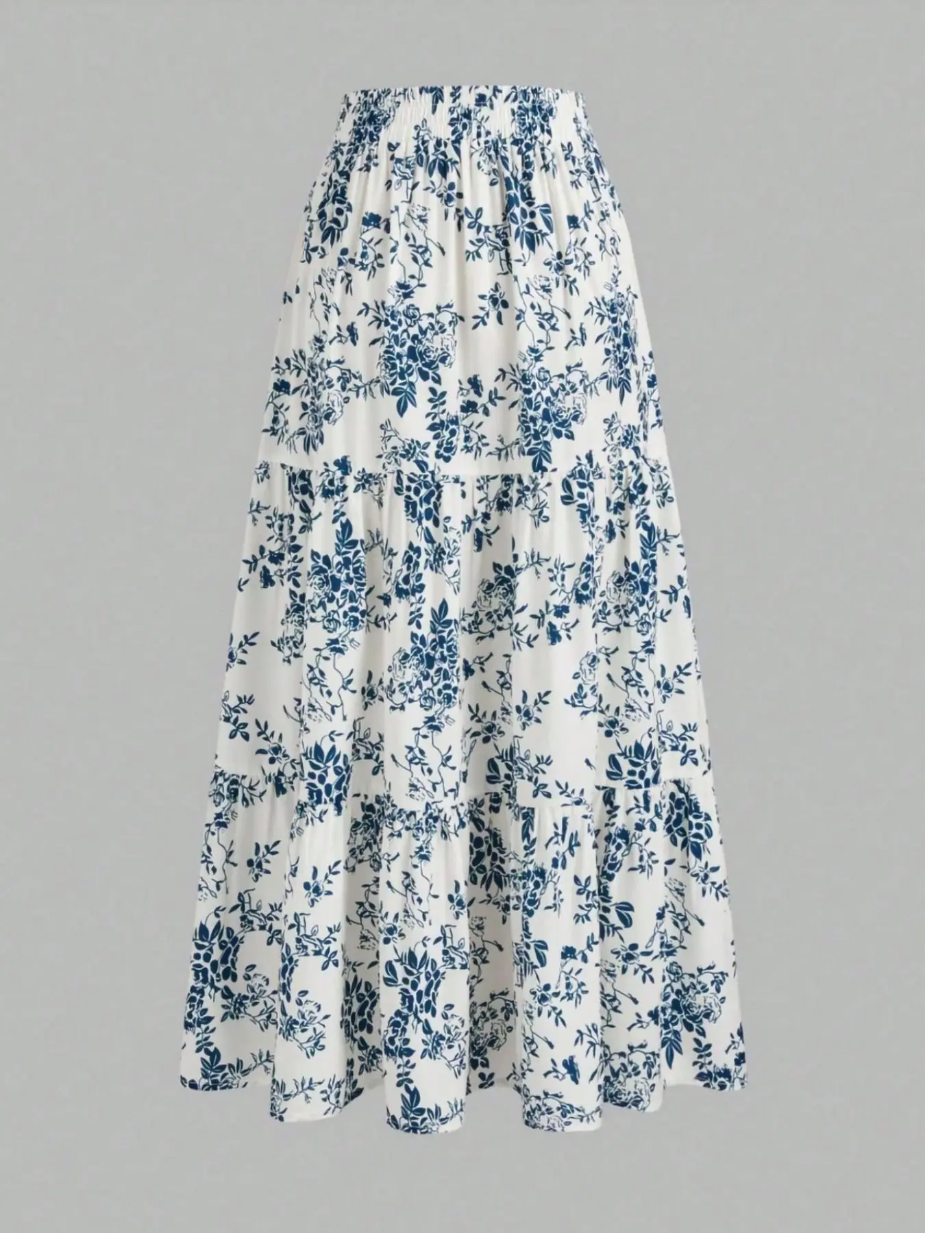 Vintage Floral Print Elastic Waist Pleated Hem A-Line Skirt, Women's Casual Fashion Dress, Comfortable & Stylish Design, Bohemian, Womenswear, Boho, Casual Fashionable Skirt, Aesthetic Fashionable Skirt, Bohemian Summer Skirts