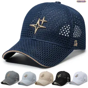 Breathable Mesh Baseball Cap for Men & Women, Unisex Star Embroidered Dad Hat, Lightweight Summer Sun Hat for Outdoor Activities, Streetwear Fashion, Travel, Hiking & Everyday Casual Wear