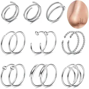 FLORIDECO 15Pcs 20G 316L Stainless Steel Nose Ring Hoop for Women Men Double Nose Ring Cartilage Hoops Septum Piercing Helix Tragus Lip Rings Spiral Nose Piercing Jewellery Durable Trendy Style - Variety, Options, Versatile