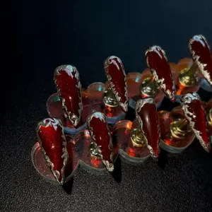 Red Cateye Gel Polish Press on Nails With Silver Accents