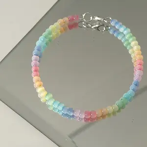 Rainbow Colors Sweet Cute Beads Bracelet Girl Korean Simple Design Cat's Eye Stone Bangle Bohemian Style Women Jewelry Gifts
