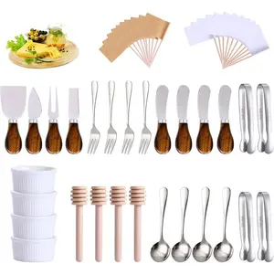Charcuterie Board Accessories (29 PCS)-Cheese Spreaders, Mini Serving Spoons, Forks, Tongs, Blank Toothpick Flags and Bowl