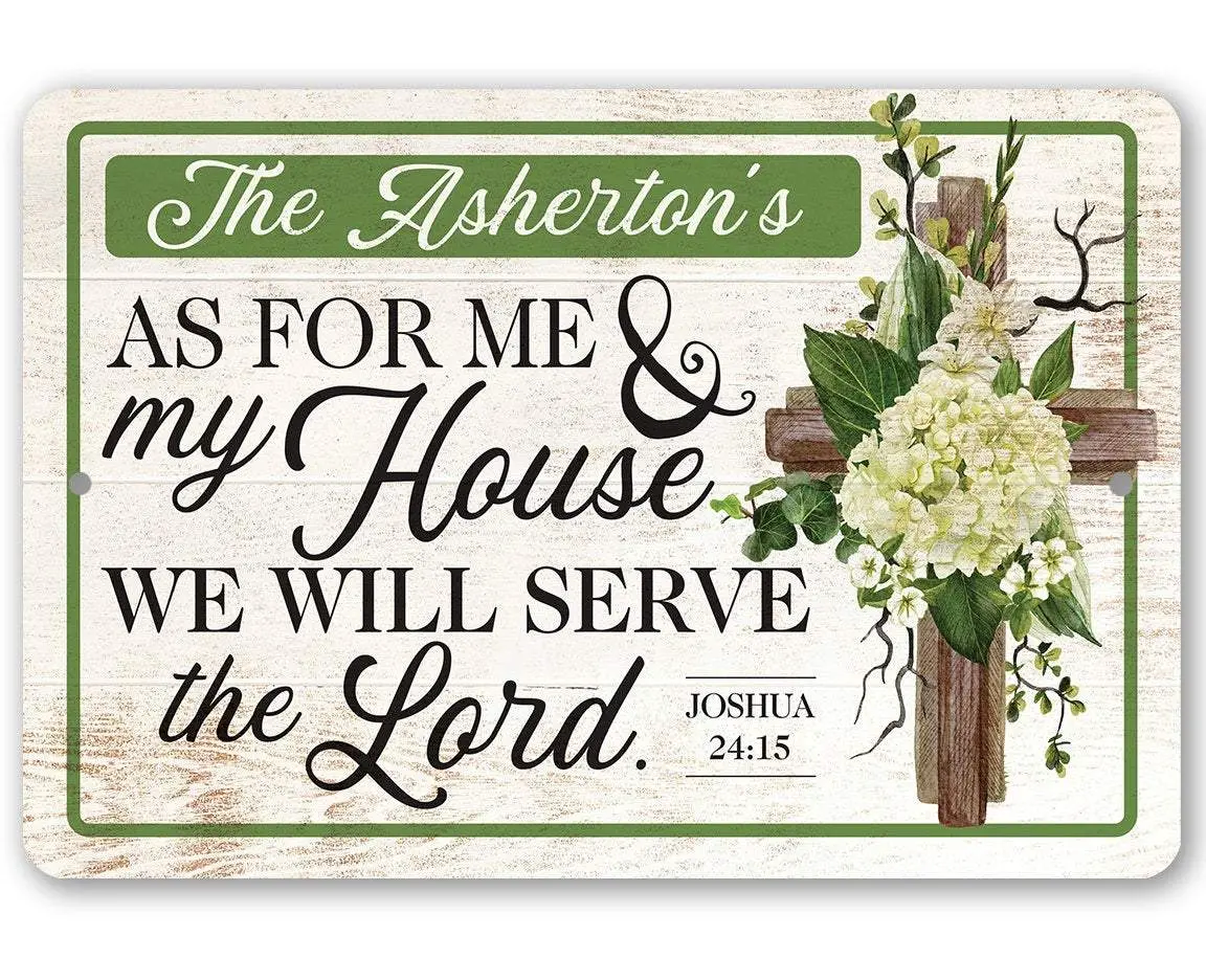 Personalized Epoxy Ink Lightweight Durable Aluminum Wall Sign - "As For Me and My House We Will Serve the Lord" - Hangable, 2 Sizes, Indoor Outdoor Home Decor Plaque