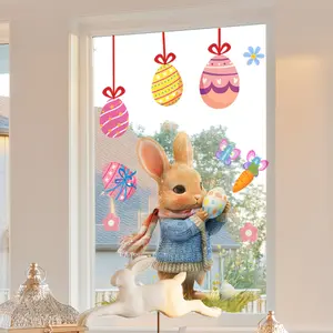 A simulated Easter bunny egg glass sticker for window display, balcony, and window glass decoration. Self-adhesive holiday decoration DCT7072-YC