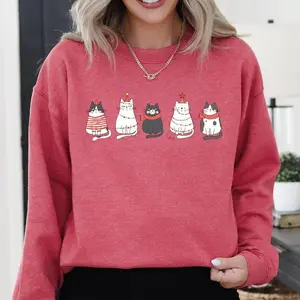 Christmas cat, kitten, cat lover, Santa Claus, winter, snow, Christmas sports shirt, women's round neck, round neck
