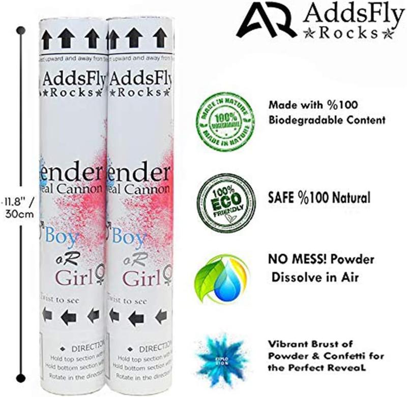 Addsfly Rocks Gender Reveal Surprise Party Confetti Cannon poppers Bundle-Premium Compressed Air Party Popper - Gender Reveal Party Supplies - Includes powder & Confetti  Colorful