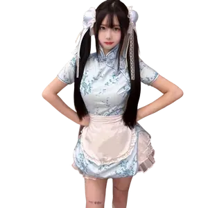 Chinese Style Floral Qipao Dress | Ruffle Apron Detail, Traditional, Elegant, Lady, Women