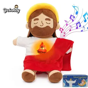 Yelakey Breathable Jesus Plush Toy with Light & Sound, Huggable Stuffed Animal, Catholic Religious Stuffed Animal Doll, Classic Style Christian Gift
