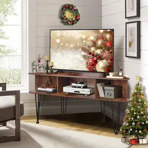 Corner TV Stand for 50 Inch TV Entertainment Center with Storage Cabinet Industrial Media Console Table High Metal Feet Anti-Slip Pads for Living Room 50 TV Console