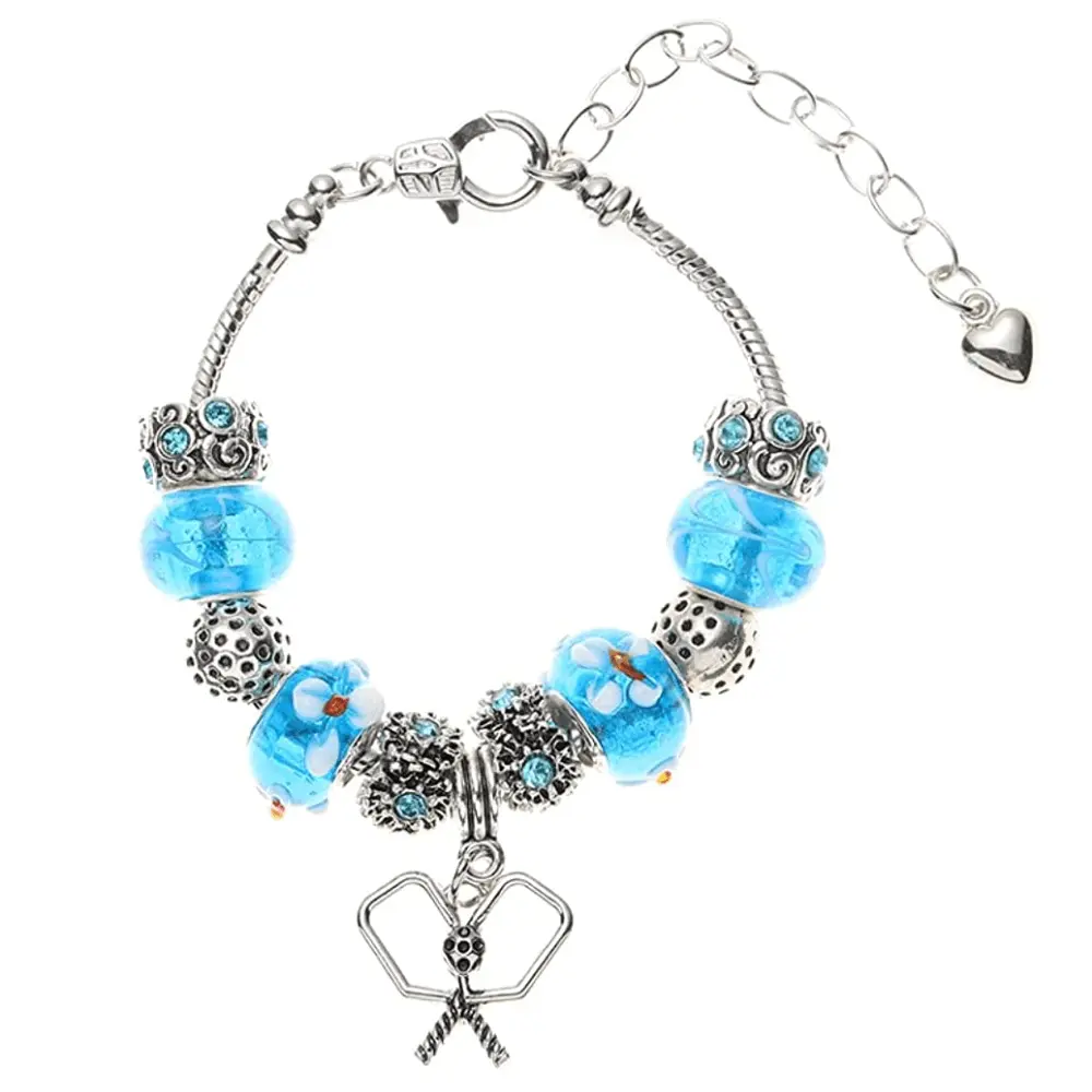 Blue Pickleball Charm Beaded Bracelet by Born to Rally