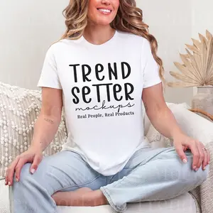 Gildan 64000L White Tshirt Mockup | G64000L Womens White Softstyle T-Shirt Mock-up | Real Person Model | Trendy G640L Tee Boho Aesthetic Trendding , Tshirt  ,Unisex Classic Tee , Retro Tee , Gift for her