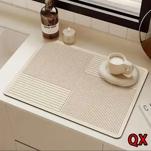 Super Absorbent Non-Slip Geometric Pattern Rubber Silica Gel Drain Pad, Durable Quick-Dry Kitchen Bathroom Countertop Mat, Modern Design, Coffee Table Pad
