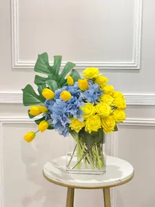 Tropical Blue Yellow Rose Arrangement