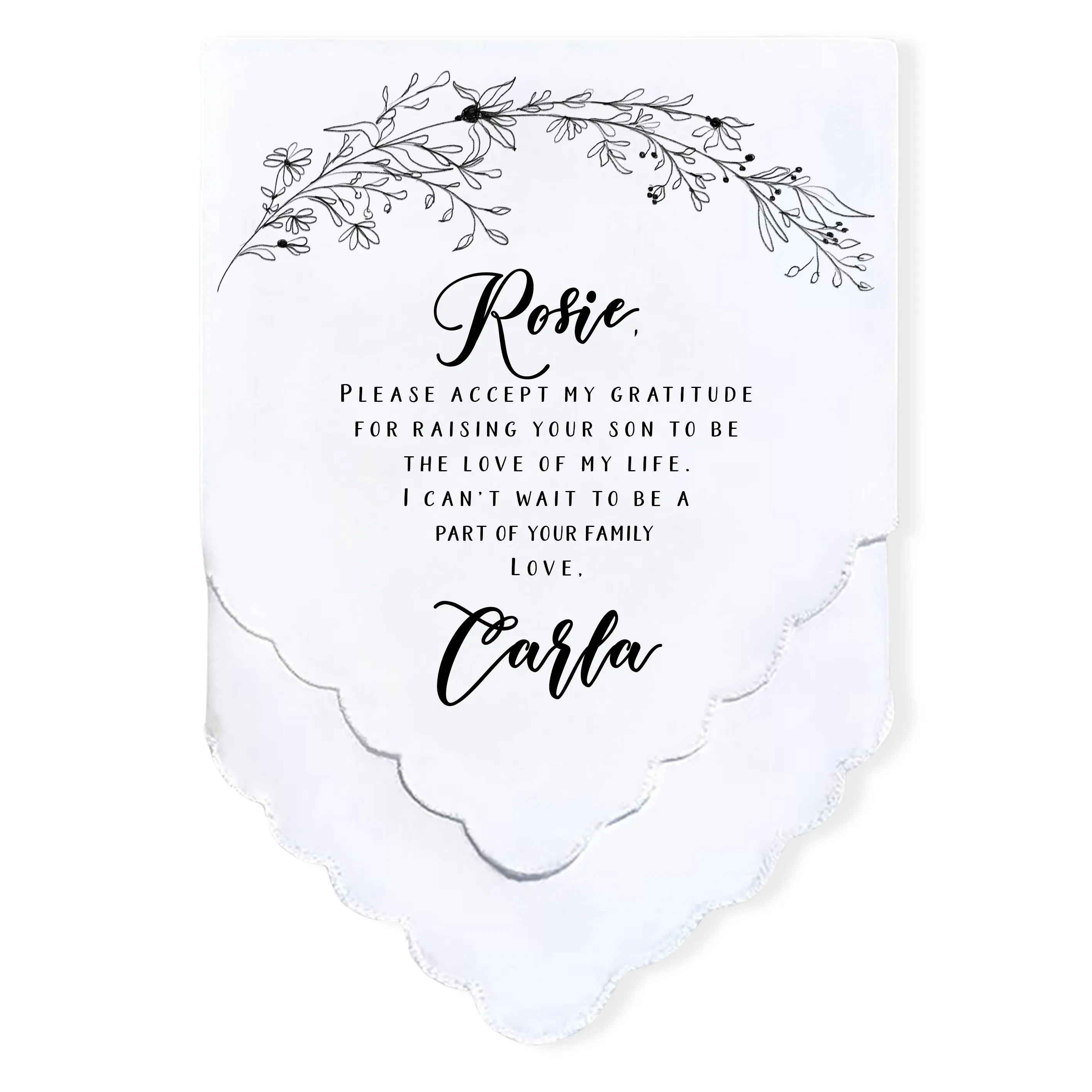 Personalized Mother in Law Wedding Handkerchief Gift - Mother in Law Wedding Gift from Bride - Customized Gift for Mom in Law from Bride - Custom Keepsake for MIL with Modern Minimalist Garland
