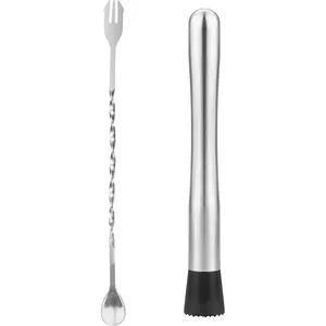 Muddler for Cocktails, 10" Muddler and Bar Spoon Cocktail Mixing Spoon, Stainless Steel Cocktail Muddler Stirrer, Cocktail Spoon Long Handle, Bar Accessories Tools for Mojitos Fruit Drinks