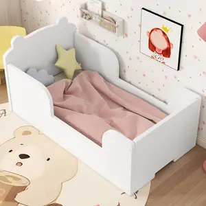 Toddler Floor Bed Frame, Cot Bed for Boys and Girls Ages 3-6, Bear Shape Toddler Bed