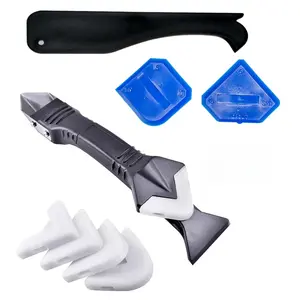 3 in 1 Silicone Caulking Tools（Stainless Steelhead）, Sealant Finishing Tool Grout Scraper, Reuse and Replace 5 Silicone Pads, Great Tools for Kitchen Bathroom Window, Sink Joint