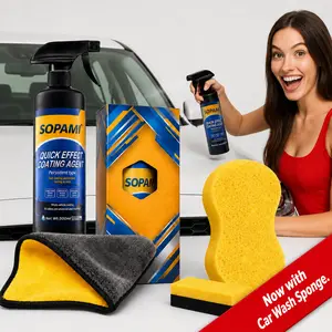 Sopami Ceramic Coating Spray | Hydrophobic Waterless Car Wax | Quick Shine Detail Polish for Cars Boats Trucks Motorcycles | 500ml 16.9oz | Glass Headlight Plastic Rubber Metal | High Gloss Easy Spray | Complete Car Care Kit with Microfiber & Sponge
